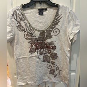 Harley-Davidson Cream Short Sleeve Scoop Neck Tee with Brown Graphic